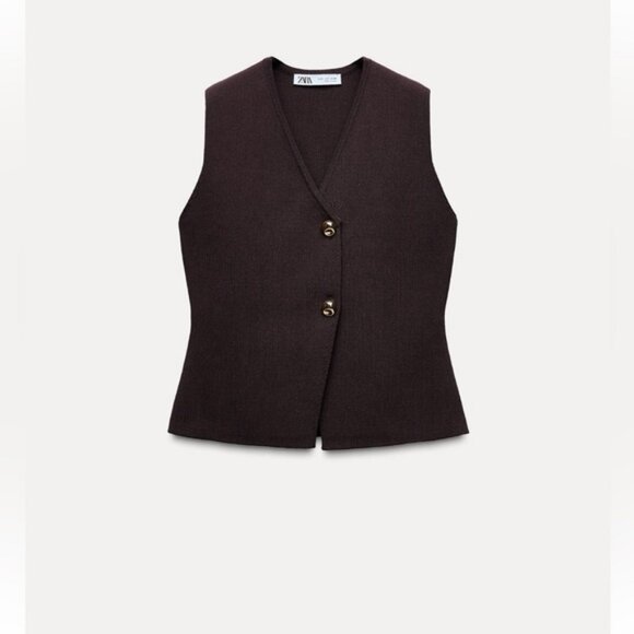 ZARA BASIC KNIT GOLD BUTTON TOP - Picture 6 of 8